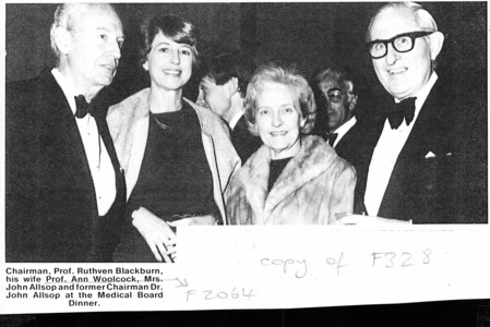 From left to right: Ruthven Blackburn, Ann Woolcock, Mrs John Allsop and John Allsop, Photo courtesy of the Royal Australasian College of Physicians
